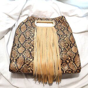 NEW Maxwell Luxury Fringe Satchel LFS111 Purse Crossbody Snake Skin Tassel Zip
